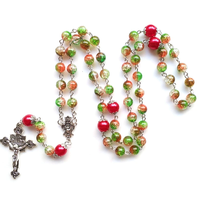 448B Christian Retro for Cross Decorated Mary Blessing Rosary Prayer Necklace amulet Religious Jewelry for Cross Necklace Jew