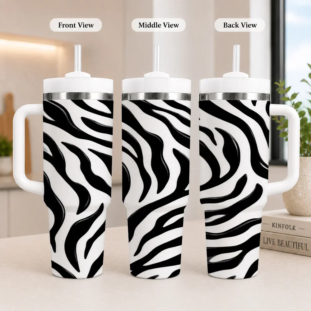 Mono Animal Minimal Gift for Men Vacuum Flasks 40oz Leakproof Steel Tumbler w/ Lid Straw Handle Hot Cold Drinks