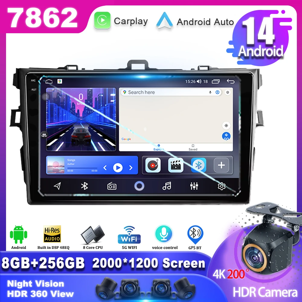 

Android 14 For Toyota Corolla E140/150 2007 2008 2009 2010 2011 2012 2013 Car Multimedia Video Player GPS 2Din Carplay Stereo