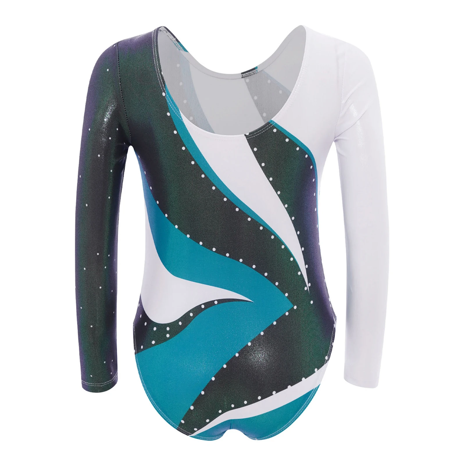 Tenue de danse de Ballet de gymnastique pour enfants filles, combinaison imprimée à col rond et manches longues pour exercices de gymnastique de classe de danse