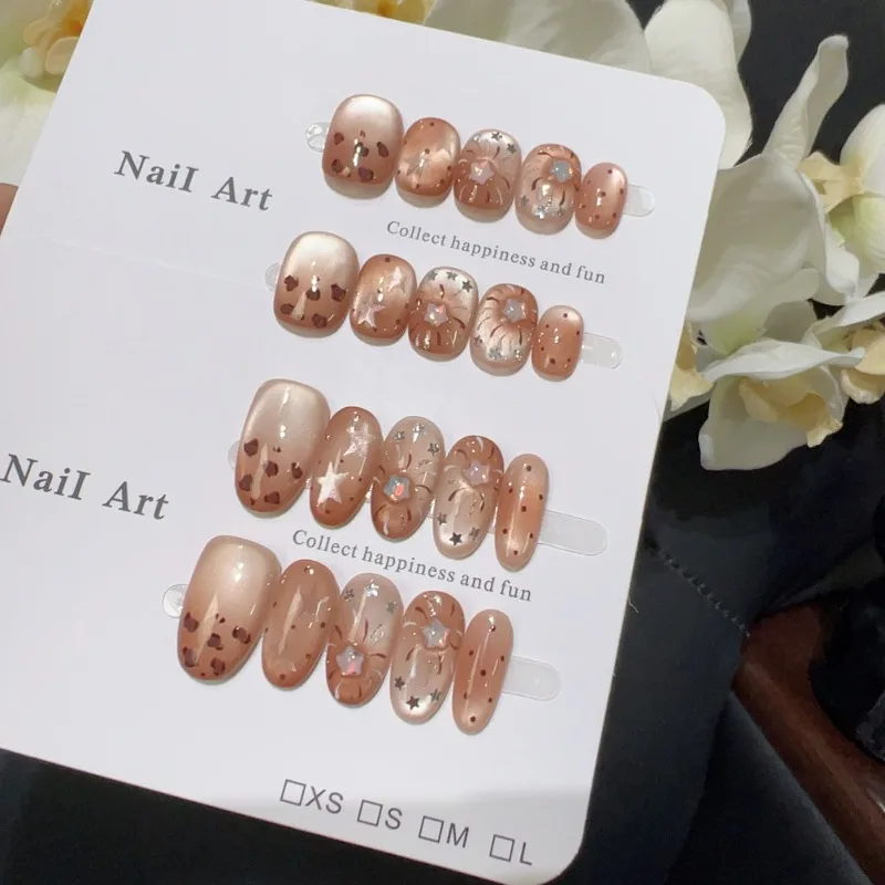 

10pcs Handmade Nail Tips Autumn Fake Nails Leopard Print Decorations for False Nails Short Press on Nails with Sticky Tabs 2025