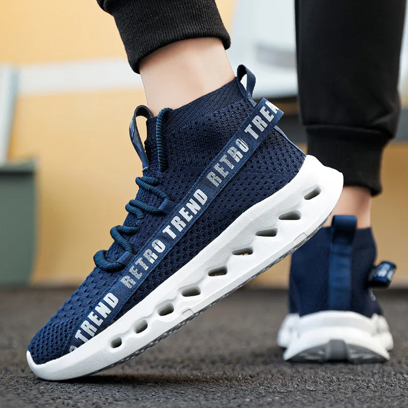 Fashion Blue Casual Sneaker Men Knit Breathable Men's Sneakers  Big Size 47 Comfort Non-Slip Running Shoes Men zapatillas hombre