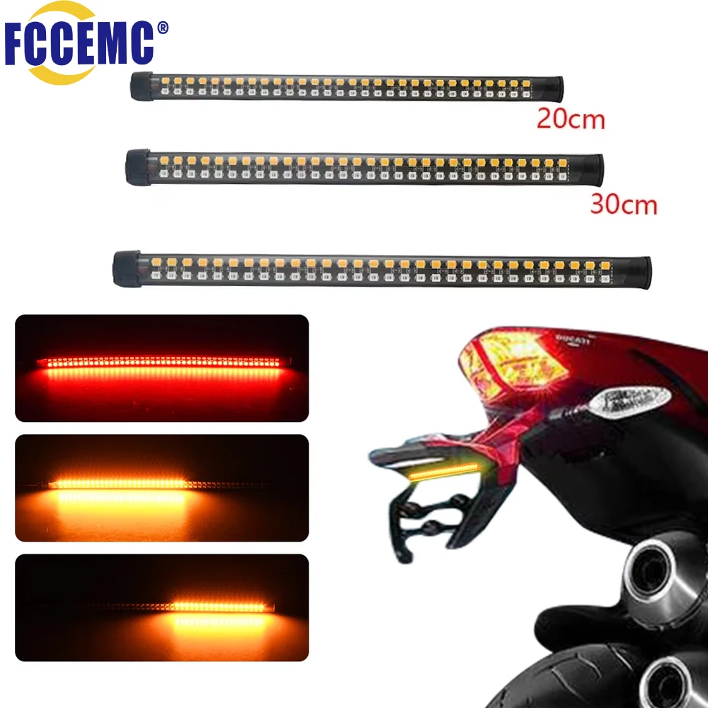 LED Motorcycle Tail Light Strip Yellow Flowing Turn Single Indicator Lights Red Strobe Lamp Stop Brake Warning Light Bar 12V