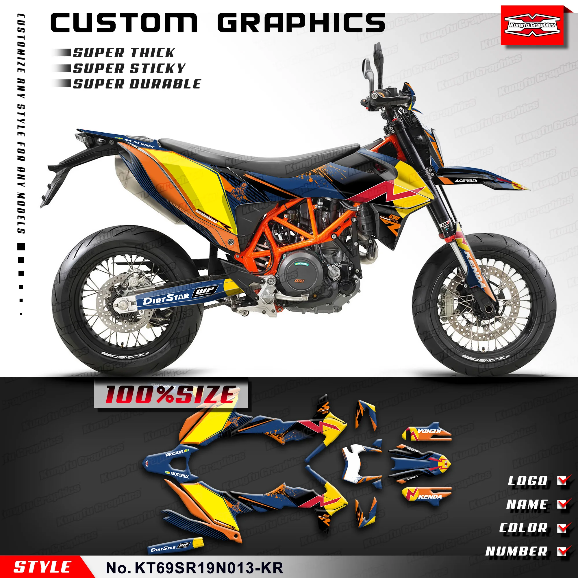 

KUNGFU GRAPHICS Sticker Kit Motorcycle Decals for KTM 690 SMC R 690 Enduro R 2019 2020 2021 2022 2023 2024, Decorative