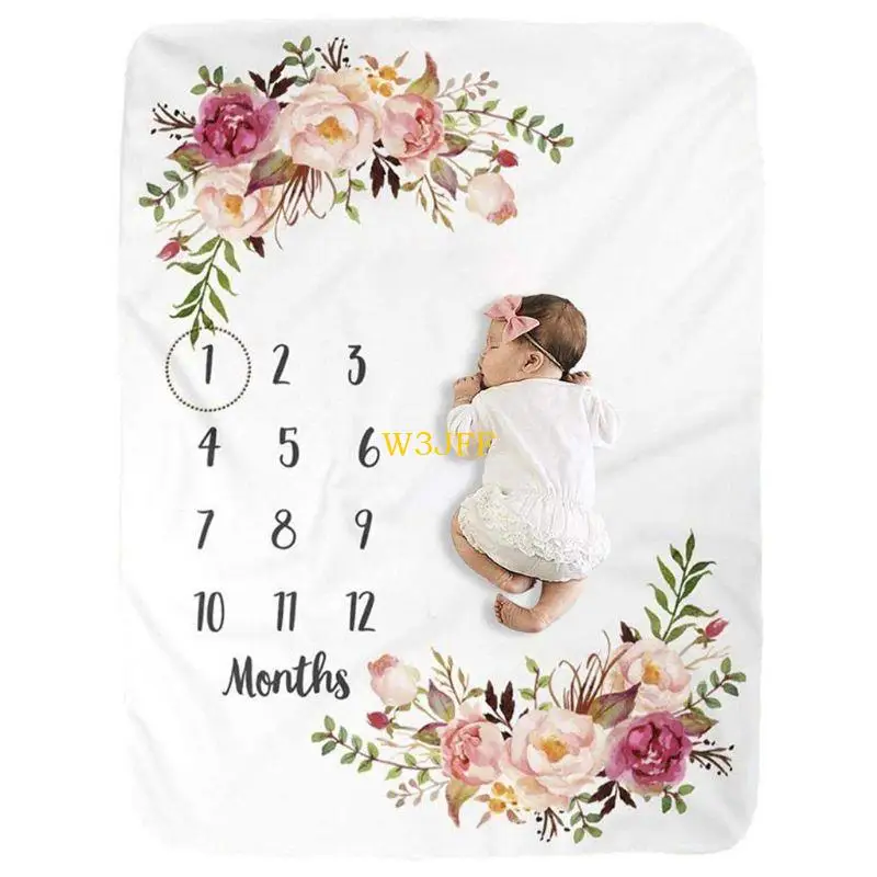 

W3JF Newborn Milestone Blanket Photo Prop Backdrop with Monthly Growth Chart