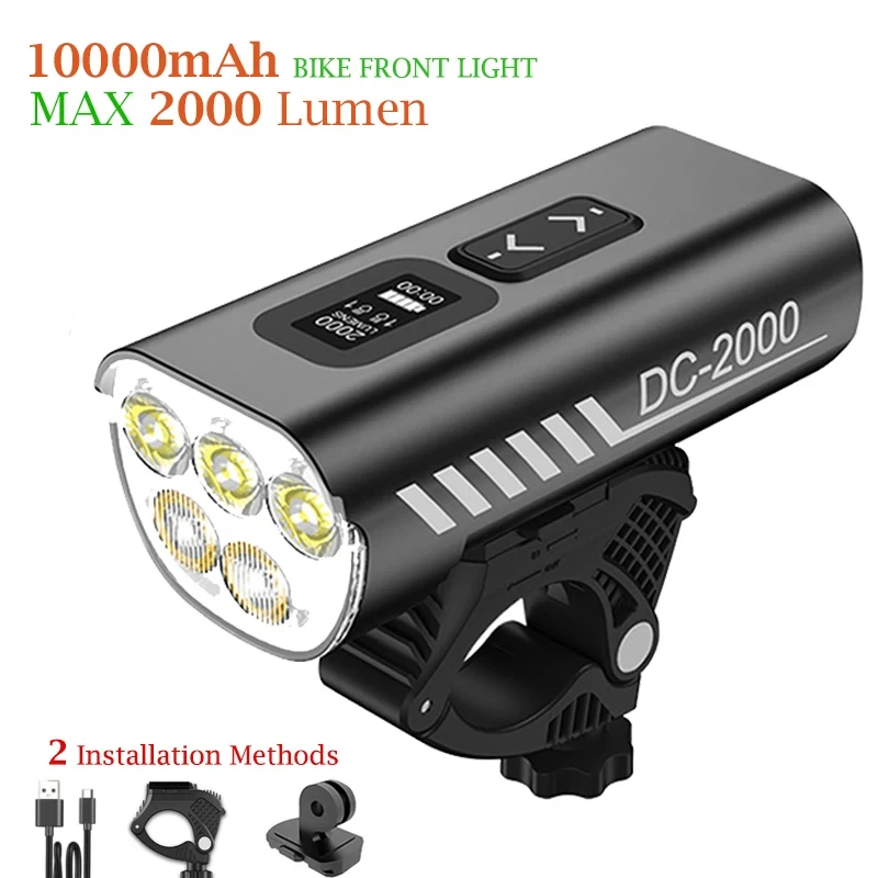 Bike Light 2000 Lumens 6LED Super Bright Bike Lights for Night Riding,Waterproof Front Headlight Rechargeable Bike Taillights