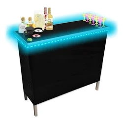 Portable Folding Party Bar with LED Lights and Black & Hawaiian Bar Skirts, 39 inches - Single Set cocktail table  bar table