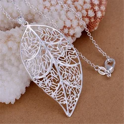 Promotions price Free shipping Beautiful fashion Elegant  silver color  charm LEAF leave pendant Zircon Necklace jewelry p187