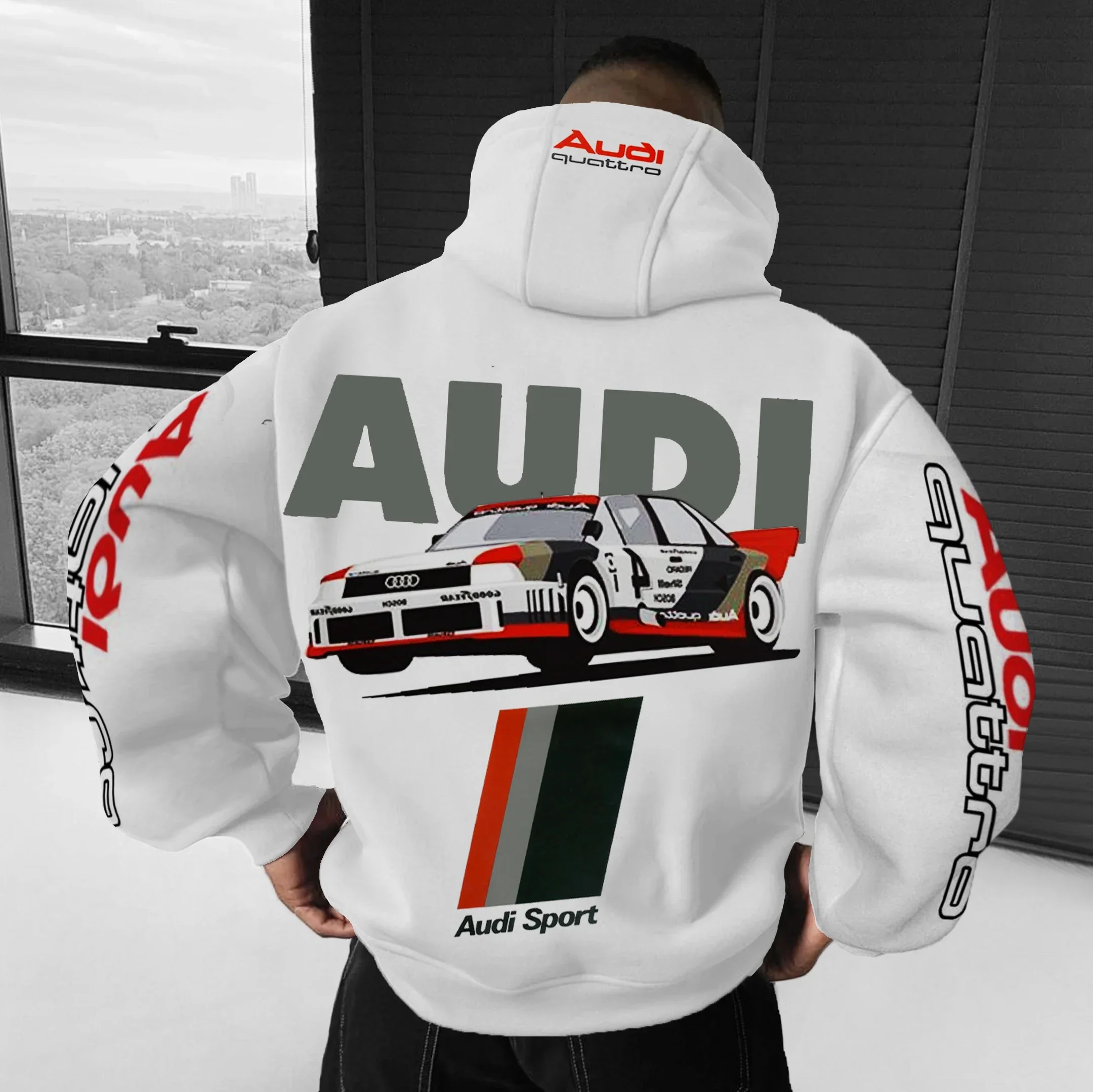 2025 New Men's and Women's Locomotive Hoodie Audi Four-wheel Drive Printing Comfortable Casual Breathable Hooded Sweater Y2K