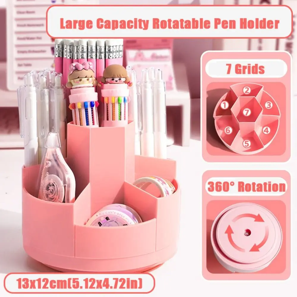 High Quality Plastic Pen Holder 7/10 Grids 360° Rotation Desktop Organizer Large Capacity Pen Container Gift