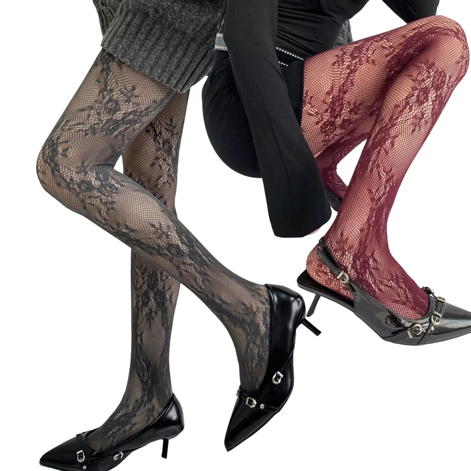 Pantimedias finas para mujer, medias de rejilla a la moda Retro, medias de red de pesca, mallas sexis de baile para fiesta en club nocturno, mallas con flores huecas