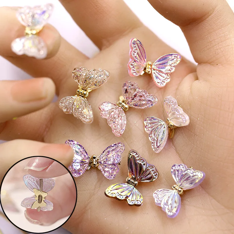 

5pcs/wrapped Aurora Spring Bowknot Charms Rhinestones Japanese-style Moving Butterfly Wings Gems Glitter Strass Nail Decorations