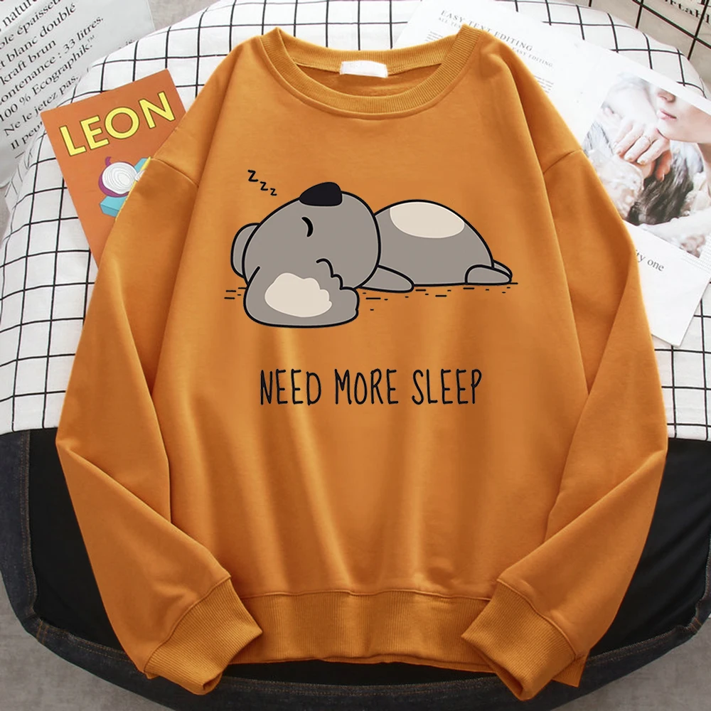 Casual Simple Women\'S Sweatshirt Need More Sleep Cartoons Bear Print Hooded Loose Fleece Pullovers Warm Soft Female Streetwear