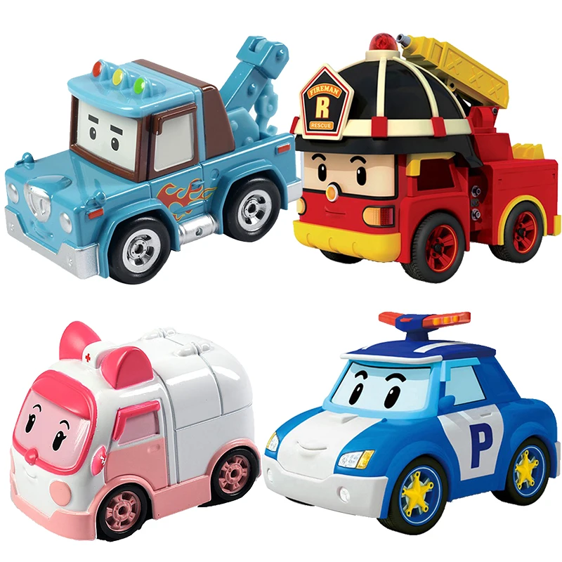 Korea Cartoon Robocared Polis Roy Cap Amber Marine Anime Metal Action Figure Cartoon Car Model Toy Children Kids Birthday Gifts