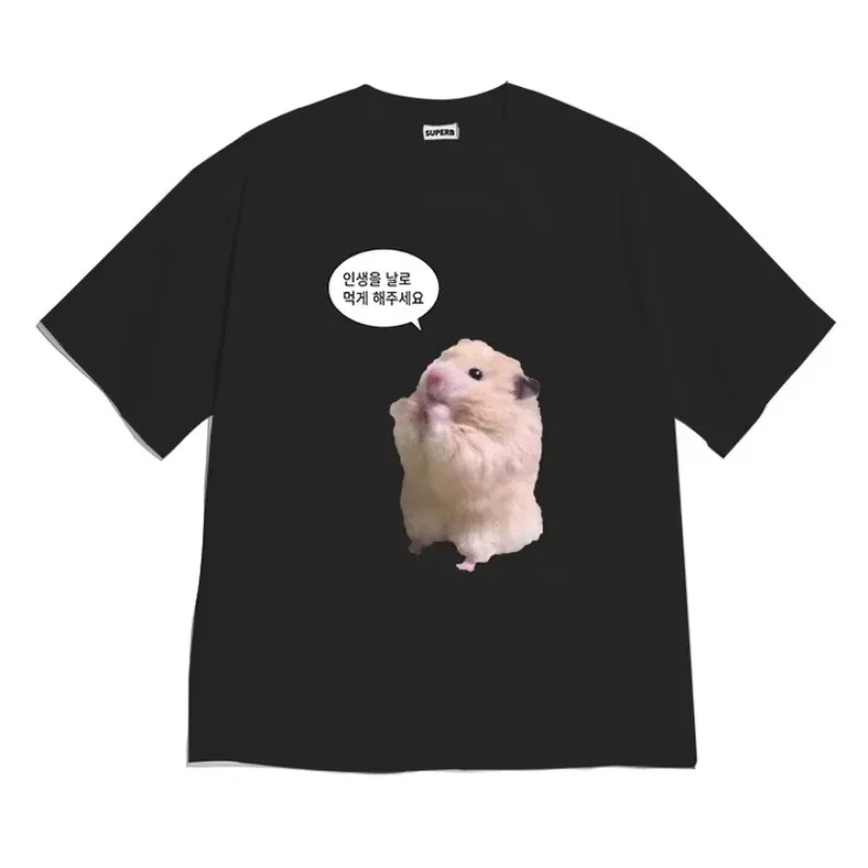 Cute Peace Sign Hamster Graphic T Shirt Women Funny Kawaii Animal Print Tees Summer Casual Loose Streetwear Top