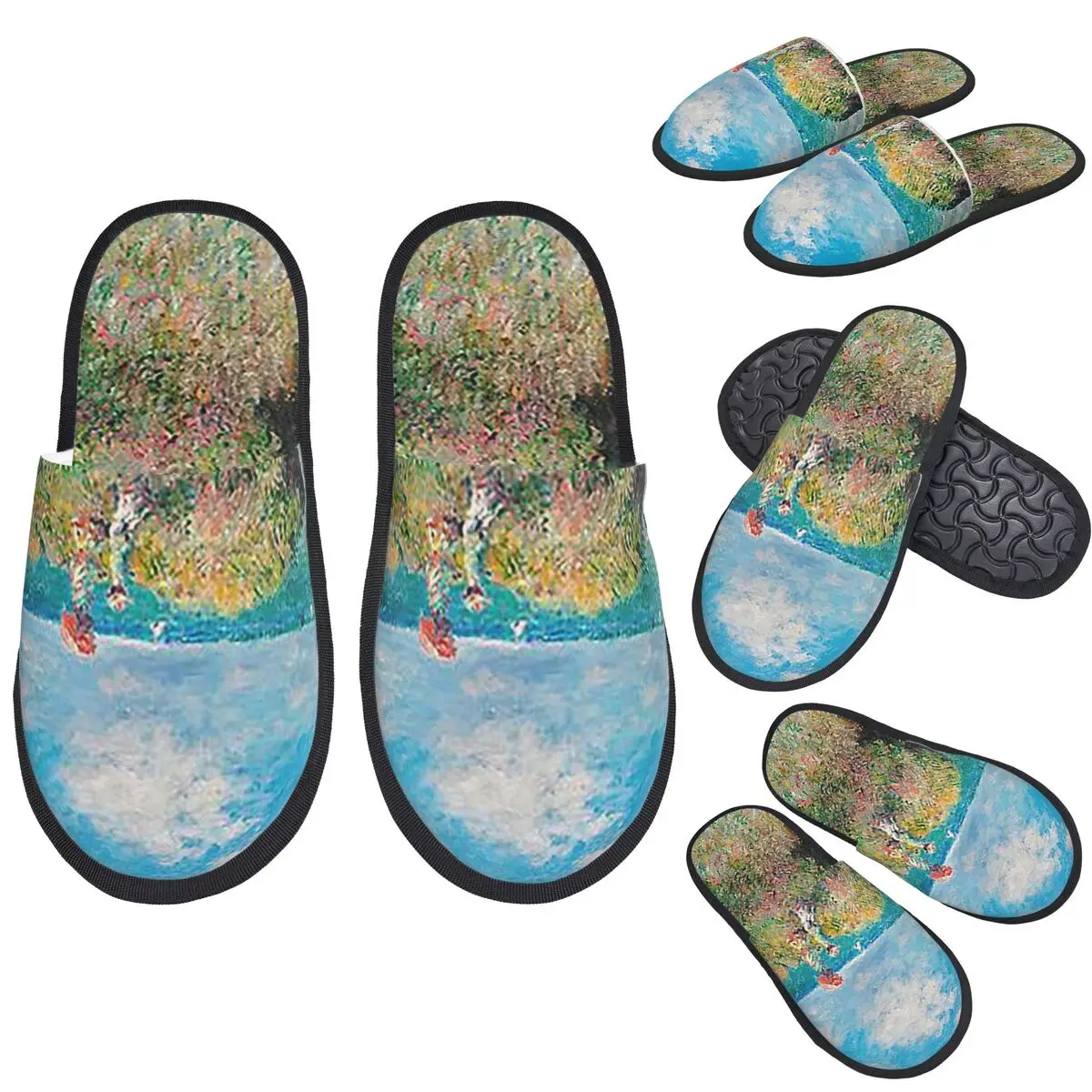

Custom 1882-Claude Monet-Cliff Walk At Pourville Slippers Memory Foam Warm Soft Women House Slipper Bedroom Cozy Shoes