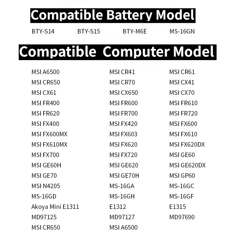 New 11.1V 5200mAh BTY-S14 Laptop Battery for MSI GE60 GE70 MS-16GD BTY-S15 2PE MS-16GF MS-16GC Replacement Battery High Quality