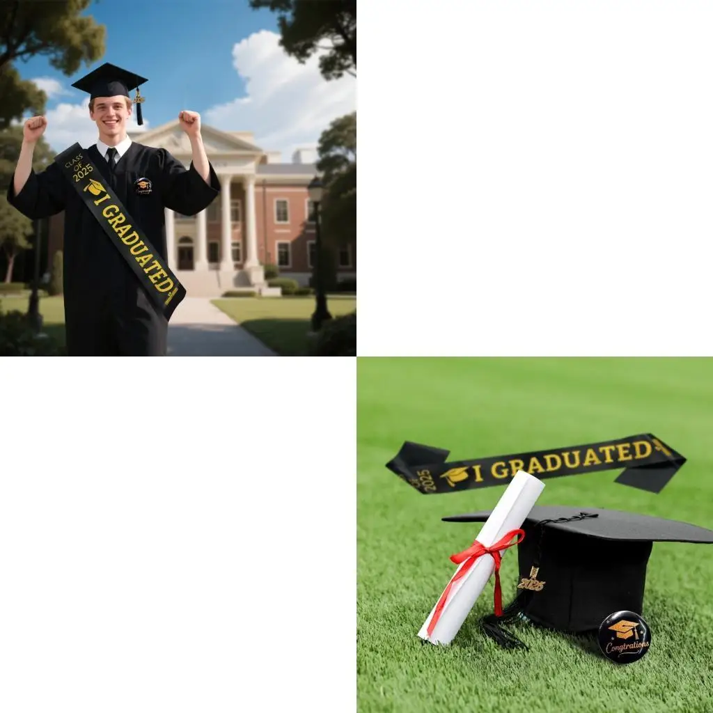 

2025 Graduate Bundle Adjustable Bachelors Hat Sash Medallions Set High Quality Fabric For Commencement Ceremonies Y166