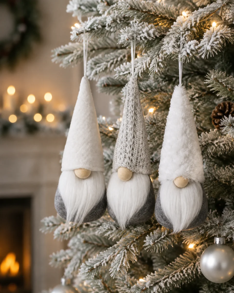 3Pcs Christmas Gnome Ornaments Swedish Tomte Plush Dwarf Knitted Hat Red Green Pink Gray White Tree Hanging Decor