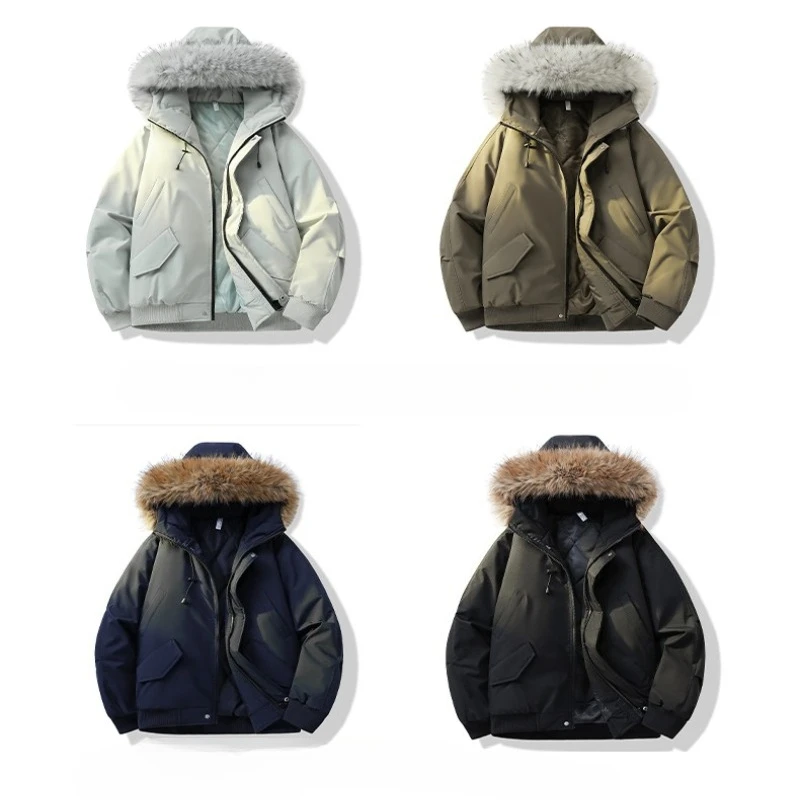 رجل Bomber الستر الجيش القطن مبطن معاطف سميكة جاكيتات مقنعين الفراء طوق قصيرة سترة سترة منفوخة معاطف الشتاء الرجال الملابس