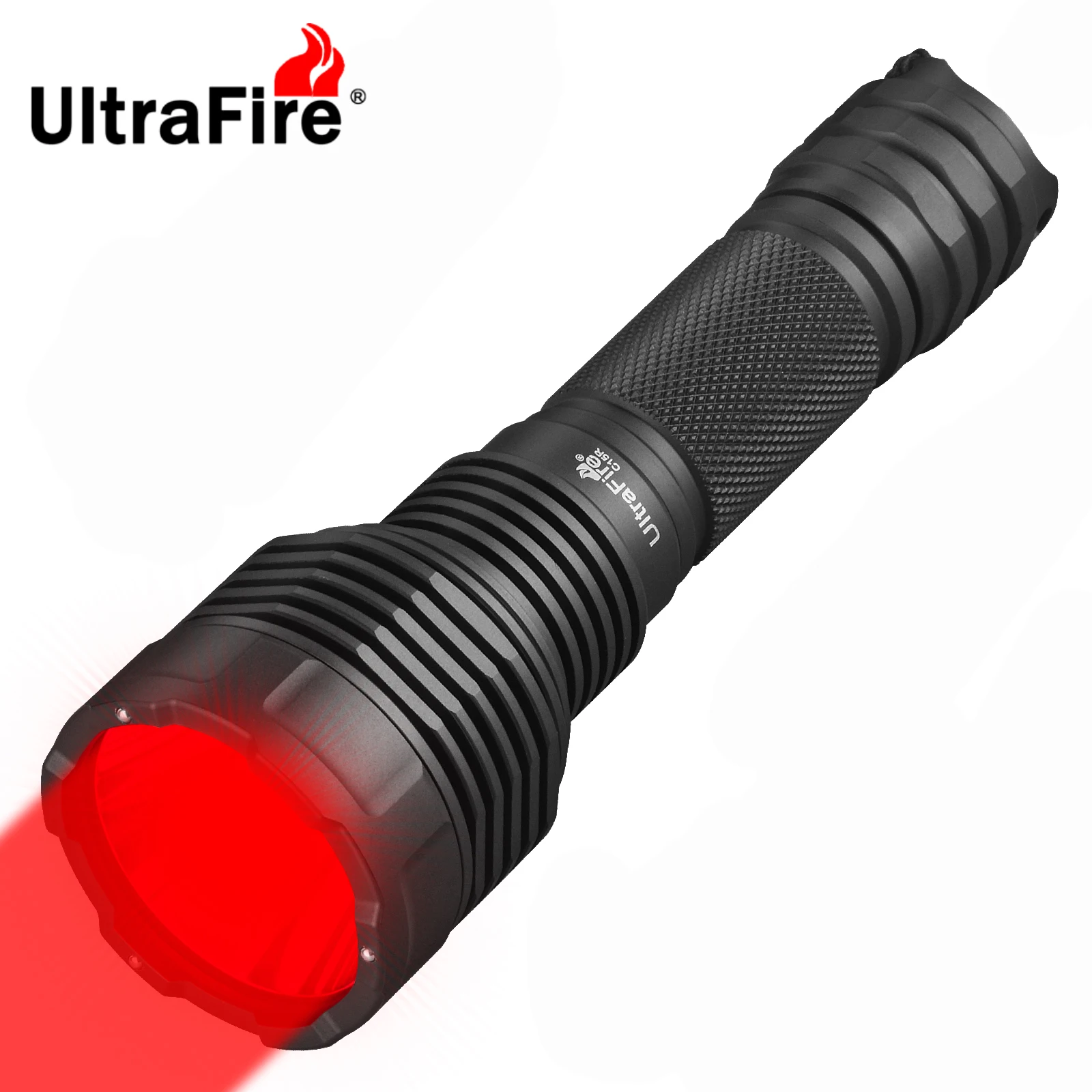 UltraFire C15R Red Hunting Flashlight 400M Spotlight 800Lumen USB Night Torch with Battery Predator Light for Hog Coyote Varmint