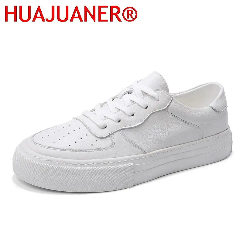 

New Spring Autumn Men's Board Shoes Student Sports White Sneakers Casual Men's Shoes Genuine Leather Mens Shoes Walking Footwear