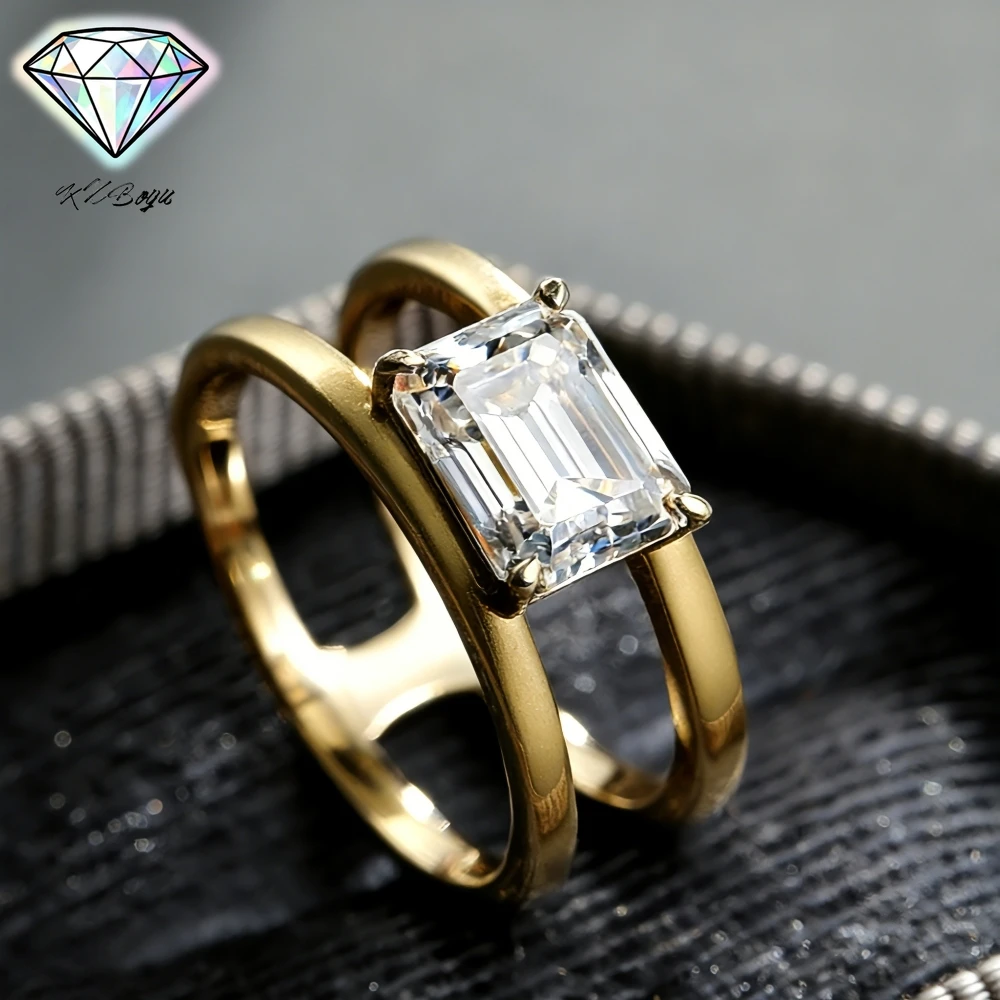 

2Carat Emerald Cut Moissanite Engagement Ring Double Band Diamond Ring for Women S925 Sterling Silver with Certificate Jewelry