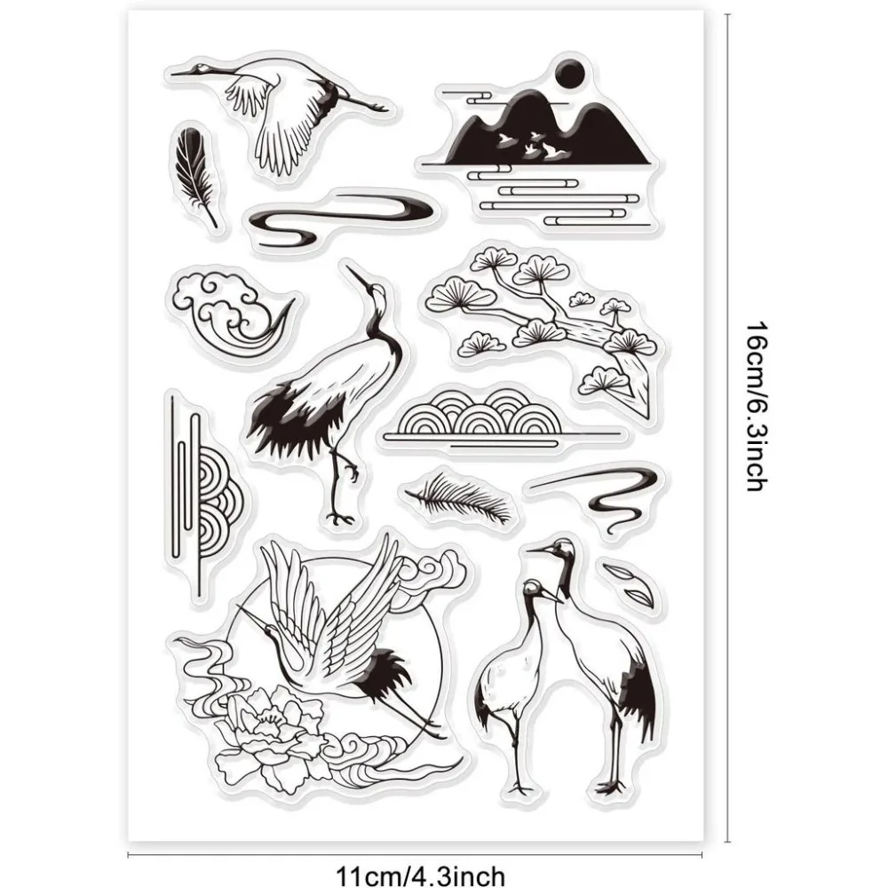 1Sheet Red-Crowned Crane Clear Stamps Landscape Stamp for Card Making Decoration and DIY Scrapbooking…