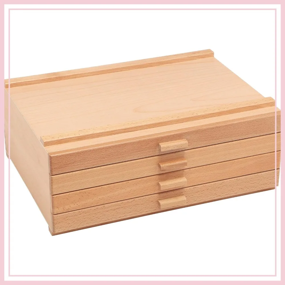 4-Drawer Artist's Chest Craft Storage Box, Natural Birch Finish, Foam-Lined Drawers, Removable Dividers, Stackable