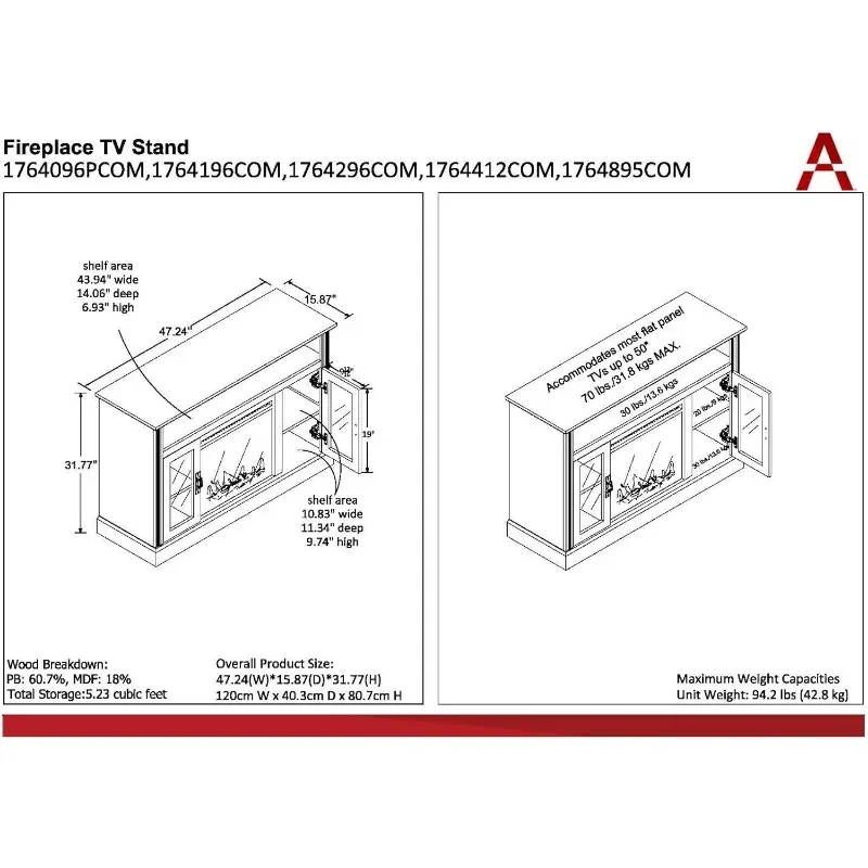 Ameriwood Home Chicago elektrische Kamin TV-Konsole für Fernseher bis zu einem 50 ", Espresso