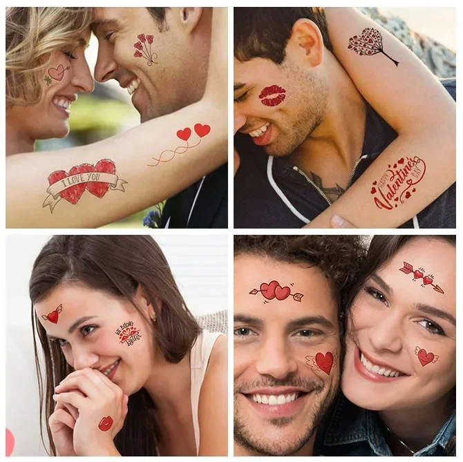 10 Sheets Valentine’s Day Theme Love Heart Temporary Tattoos Body Face Stickers for Valentine’s Day Wedding Party Decoration