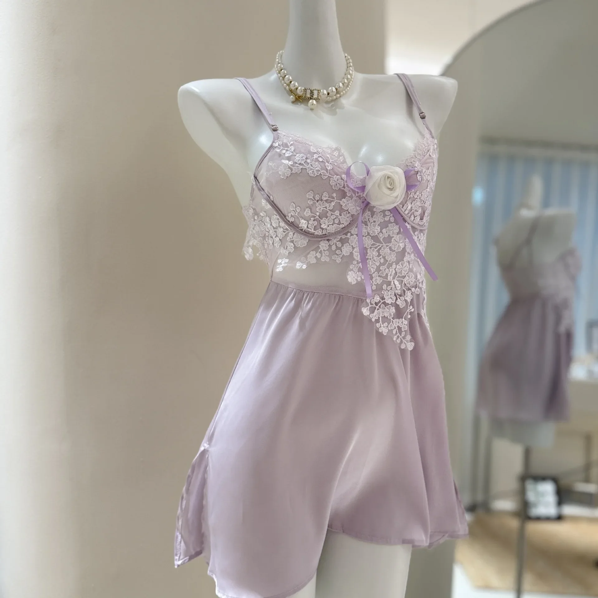 

Фиолетовая кружевная ночная рубашка с перспективой, интимное белье, новая летняя женская сорочка, одежда для сна, сексуальная мини-ночная рубашка с открытой спиной, домашняя одежда