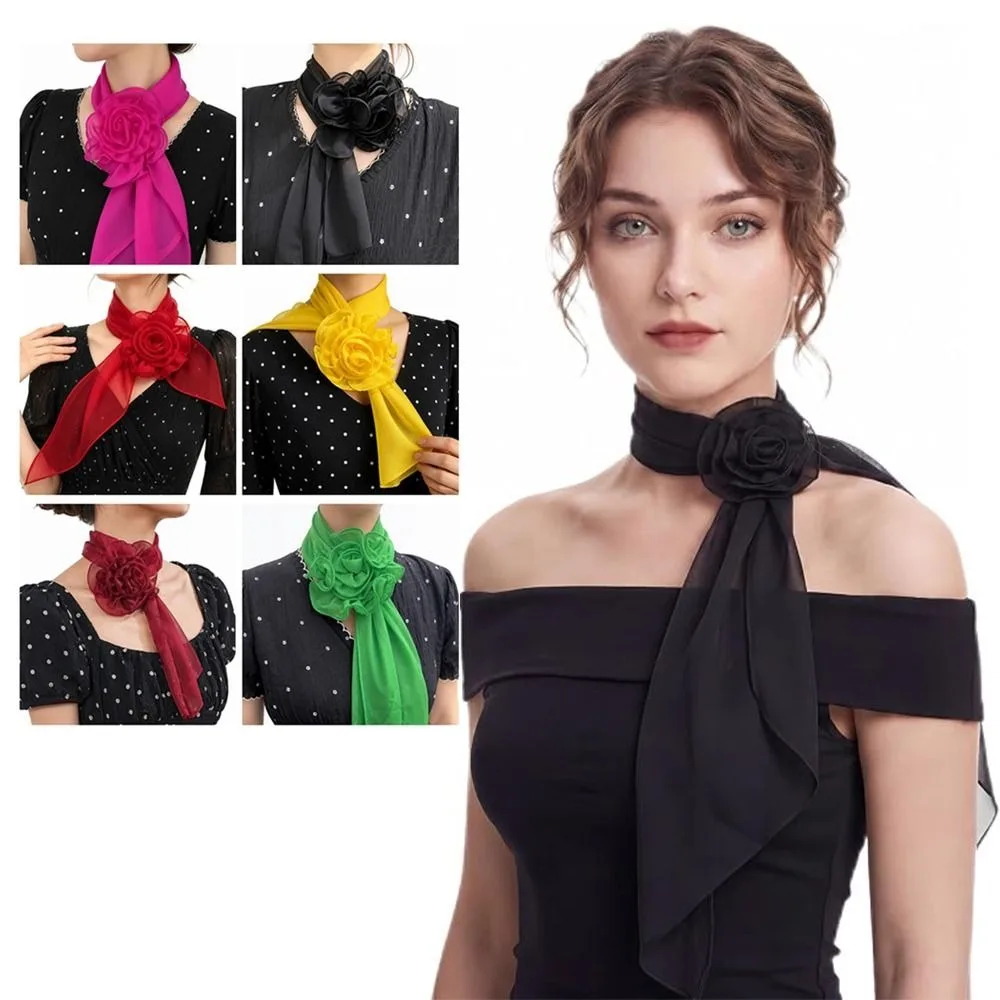 Versatile Chiffon Long Floral Scarf Soft Solid Color Silk Rose Scarf Decorative Lightweight Women’s Neck Scarf Dating Occasion