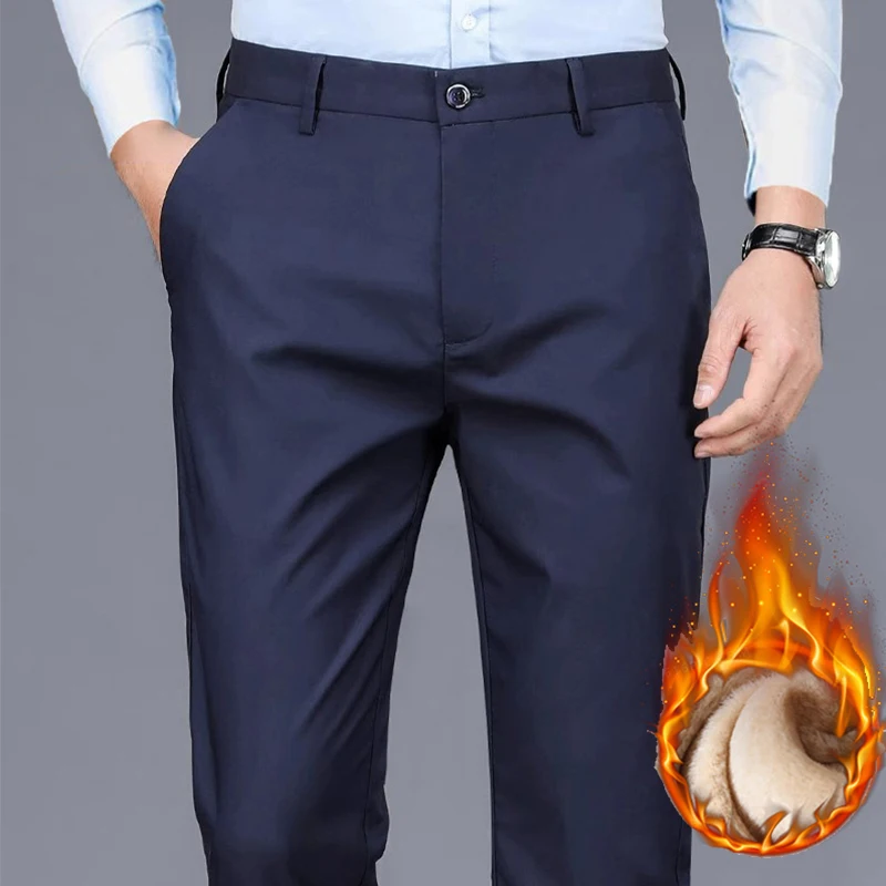 

Winter Men's Lamb Wool Thicke Warm Suit Pants Men's New Casual Business Pencil Pants Fashion Men's Fleece Trousers