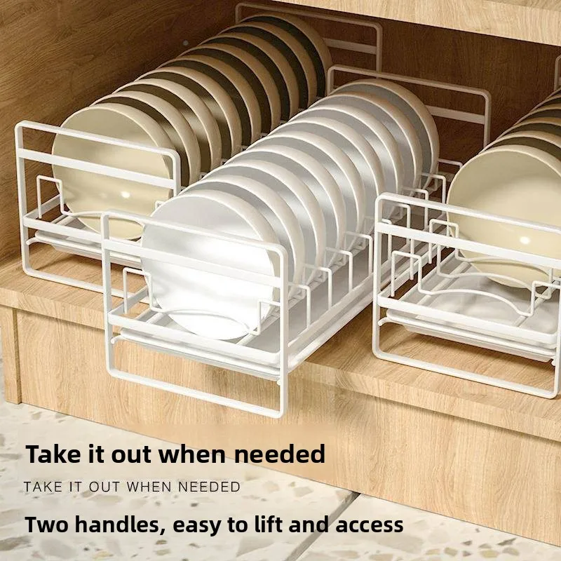 

Single Layer Dish Drainer Plate Rack Kitchen Storage Shelf Built-In Dishware Organizer Dishwasher Safe Kitchen Accessory