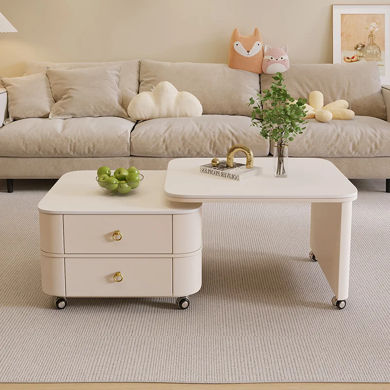 طاولة قهوة حديثة وخفيفة الوزن وبلاط صخري كريمي وغرفة معيشة منزلية وشقة صغيرة دوارة متنقلة #1