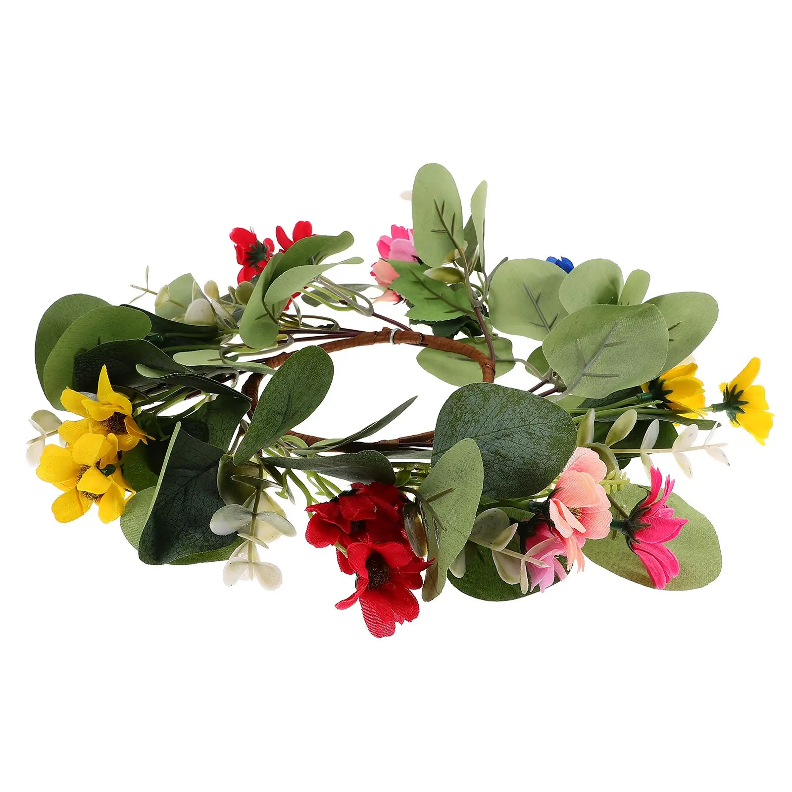 

Small Daisy Wreath 25CM Artificial Flowers Green Leaves Home Decor Door Garland Party Table Centerpieces Eucalyptus Rings