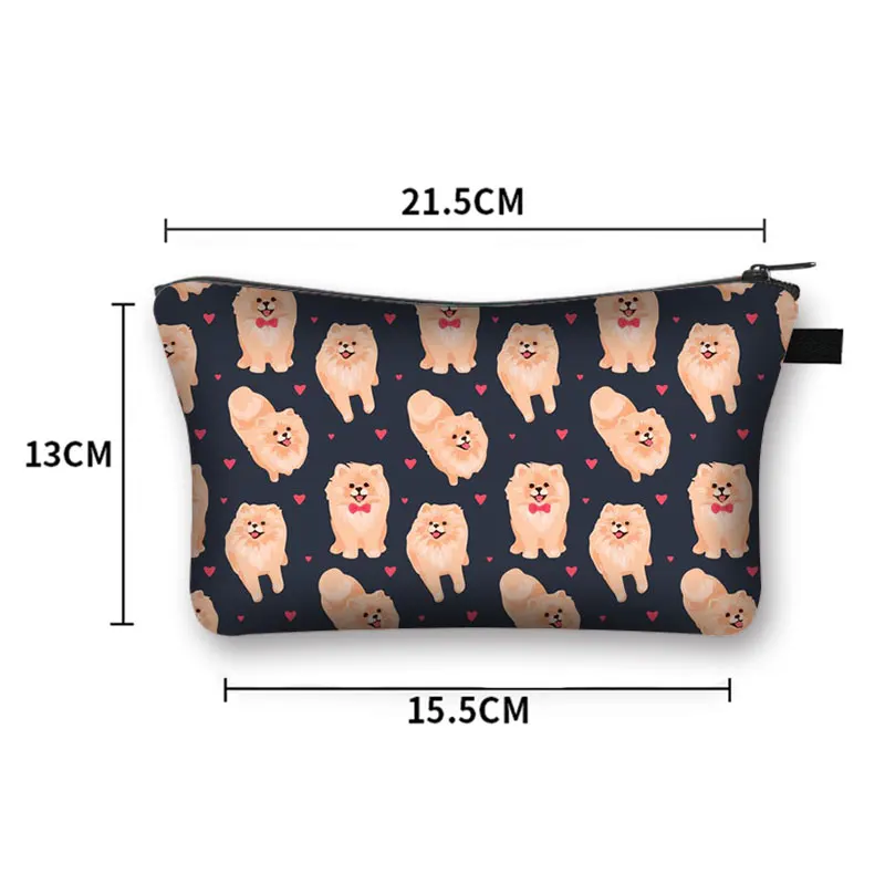 Lovely Chihuahua Dog / Pomeranian Dog Printing Cosmetic Case Women Makeup Bags Cute Dog Toiletry Bag Portable Lipstick Bags Gift