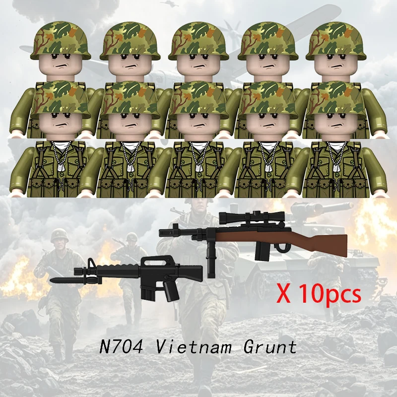 War US Camo Infantry Soldier WW2 Military Troops Building Blocks Mini Figures Rifle Army Bricks Toys Collectible Gift Kids Boys