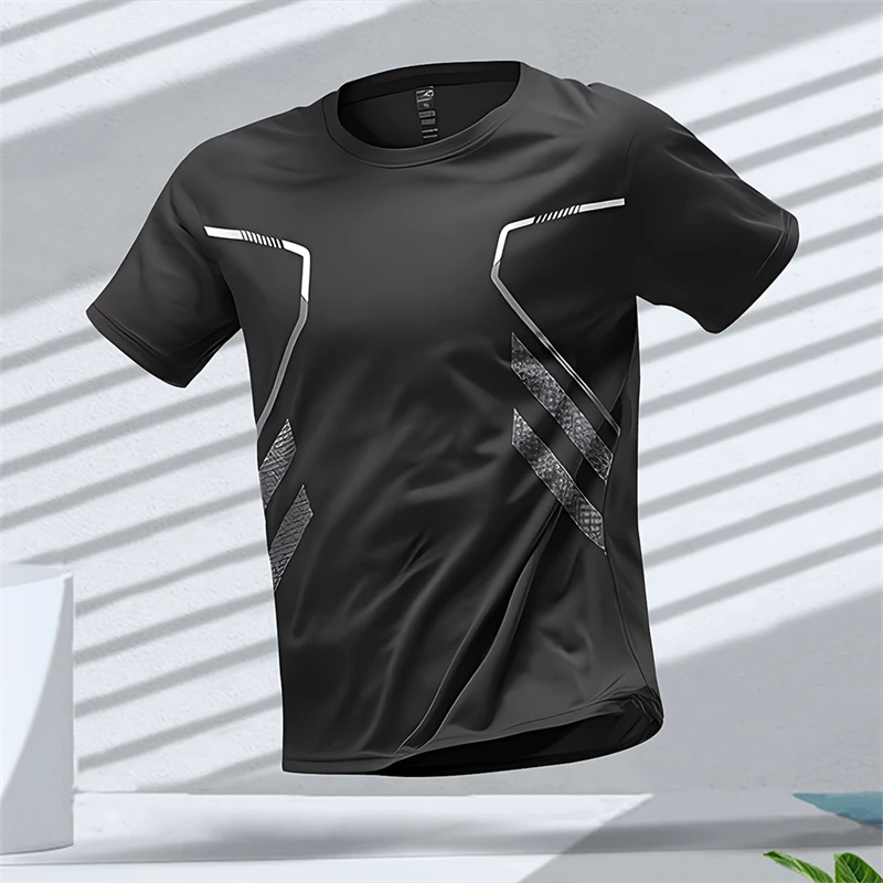 Men\'s T-shirts Sports Run T Shirts Outdoor Workout Quick-drying Breathable Short Sleeve Casual Round Neck Tops Summer Loose Tees