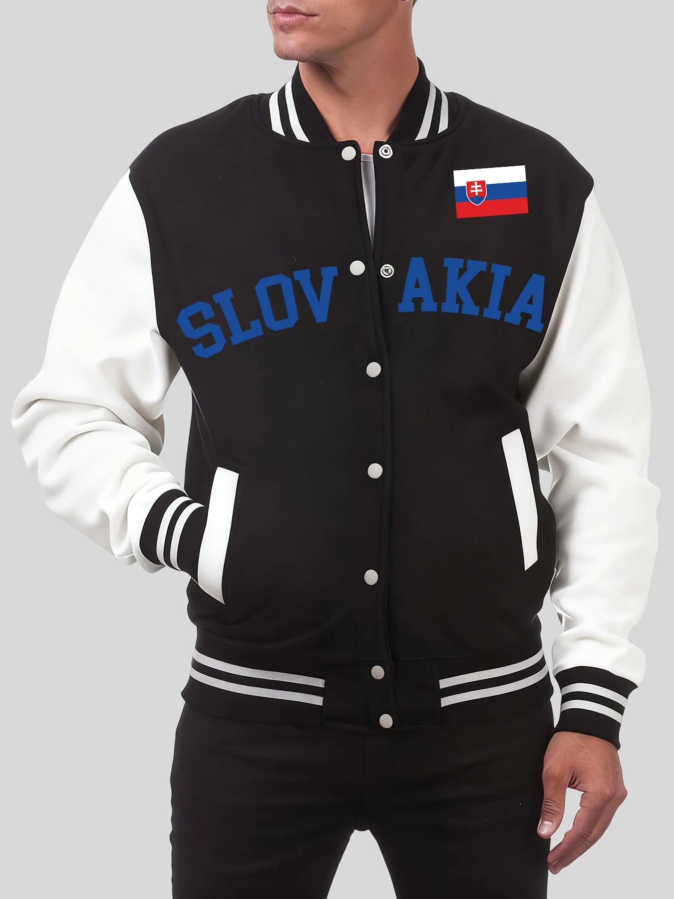 

Slovakia National Letter Print Men Baseball Coat American Loose Jackets Fleece Autumn Streetwear Hip Hop Casual Unisex Clothes