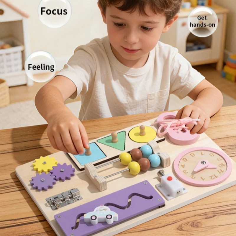 Baby Multi Functional Busy Board for Sensory Training Childrens Early Education Montessori Educational Wooden Toys Birthday Gift