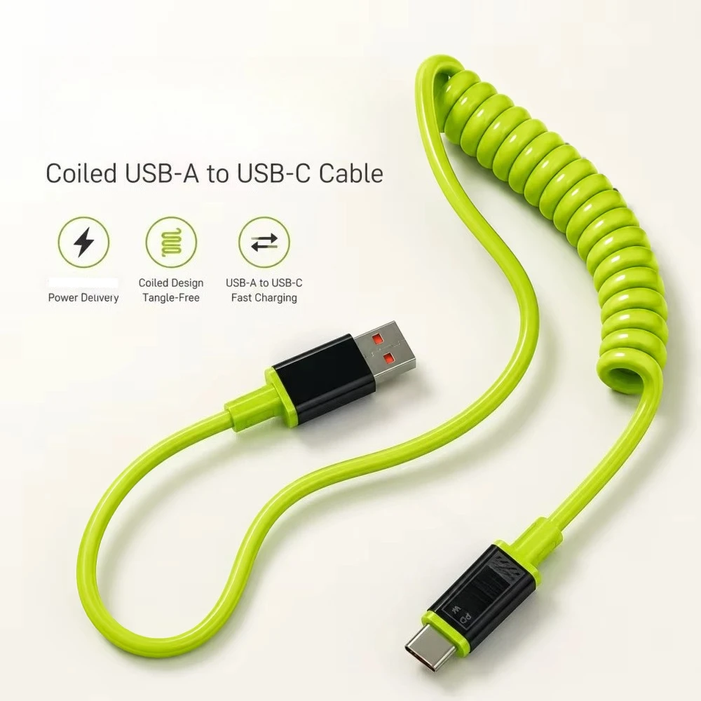 240W Type C To Type C Super Fast Charging Cable PD Spring Telescopic USB Cord 6A USB C Cable for Xiaomi iPhone Samsung 1m/2m