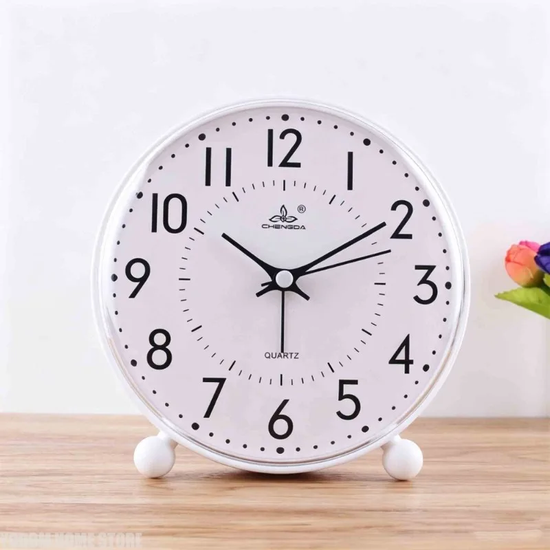 Analoge Runde Quarz-Uhr, Nicht Geräuschlos, Batteriebetrieben, Wand- und Tischuhr für Schlafzimmer, Büro, Zuhause