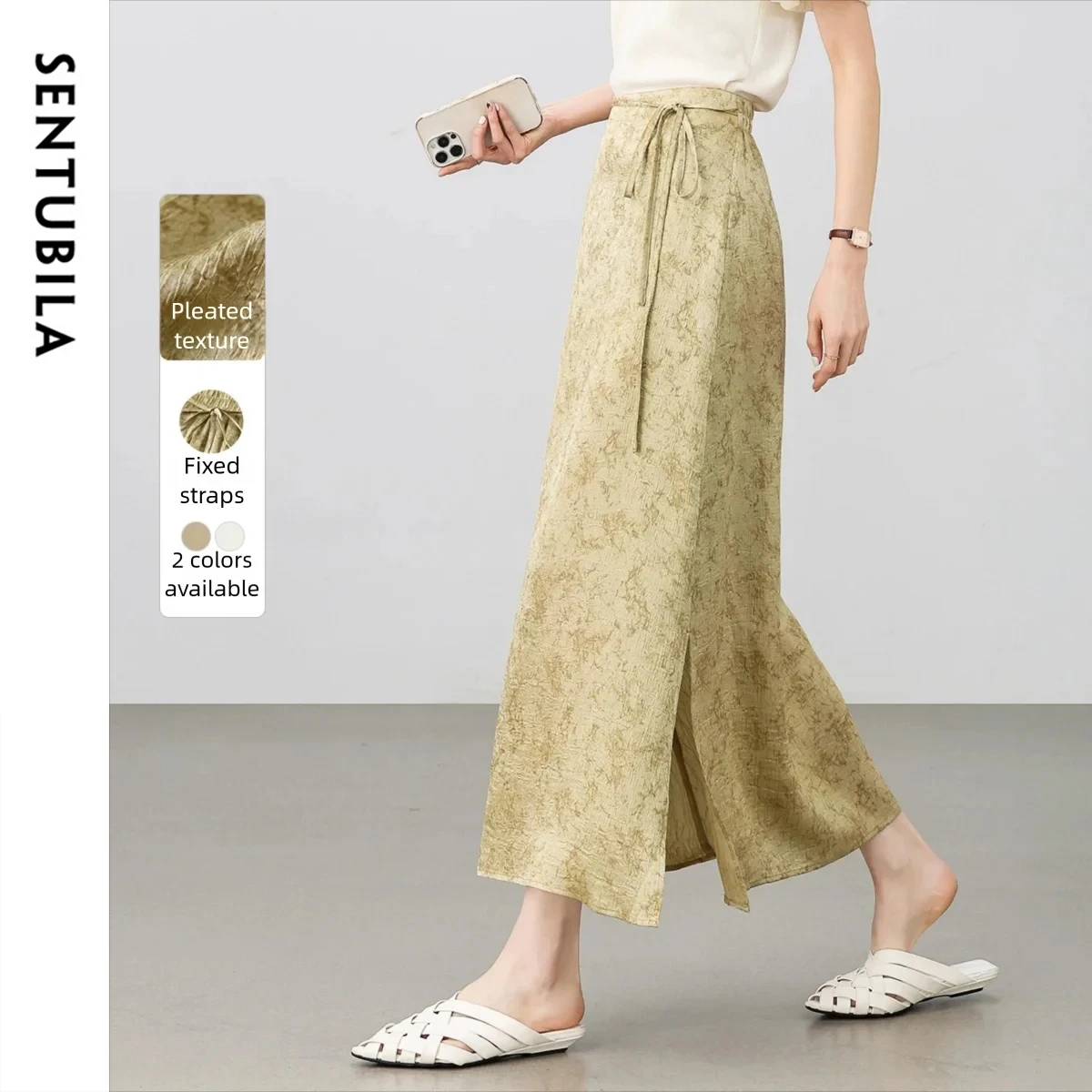 

SENTUBILA женские юбки в китайском стиле, весна-лето 2022, элегантная женская длинная юбка трапециевидной формы миди на шнуровке с высокой талией и разрезом 152Q80150