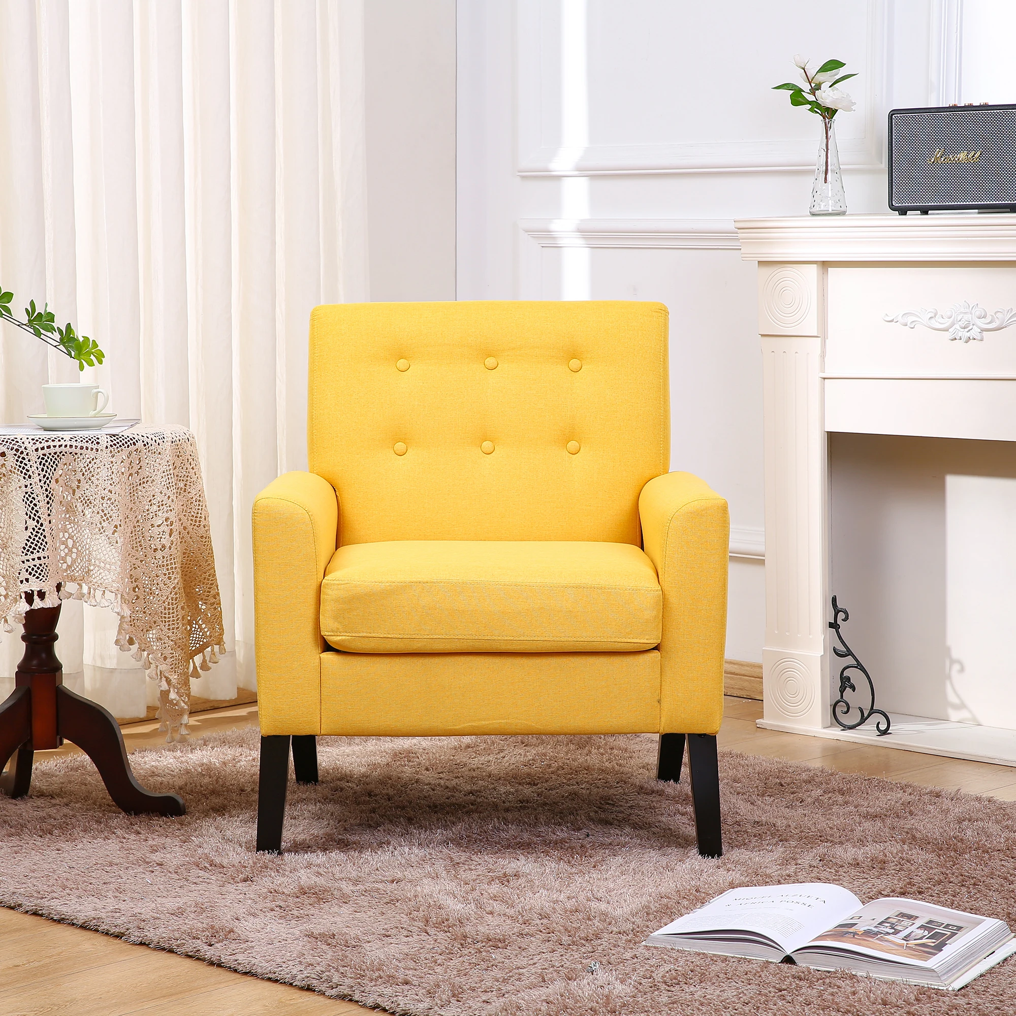 

Button-Tufted Fabric Accent Chair: Comfy Reading Sofa for Living Room & Bedroom - Upholstered Elegance