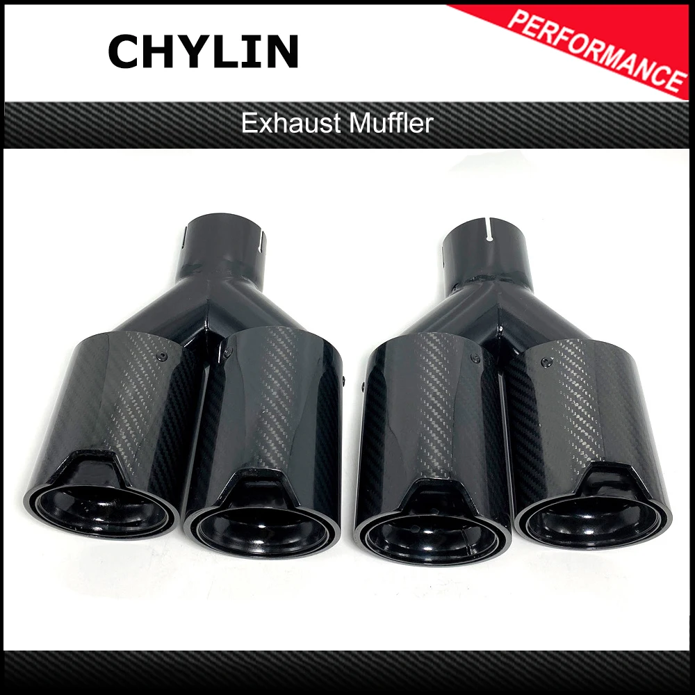 1Pair Y Type Dual Glossy Black M Performance Exhaust Pipe Muffler Pipe Carbon Fiber Exhaust Tip For BMW M2 M3 M4 M5 Universal