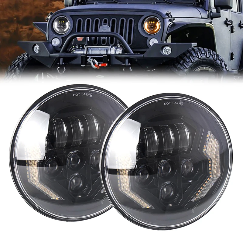 

7 Inch Led Headlights DRL Halo Amber Turn Light Car Led H4 for Jeep Wrangler JK TJ CJ LJ Rubicon Sahara Unlimited.