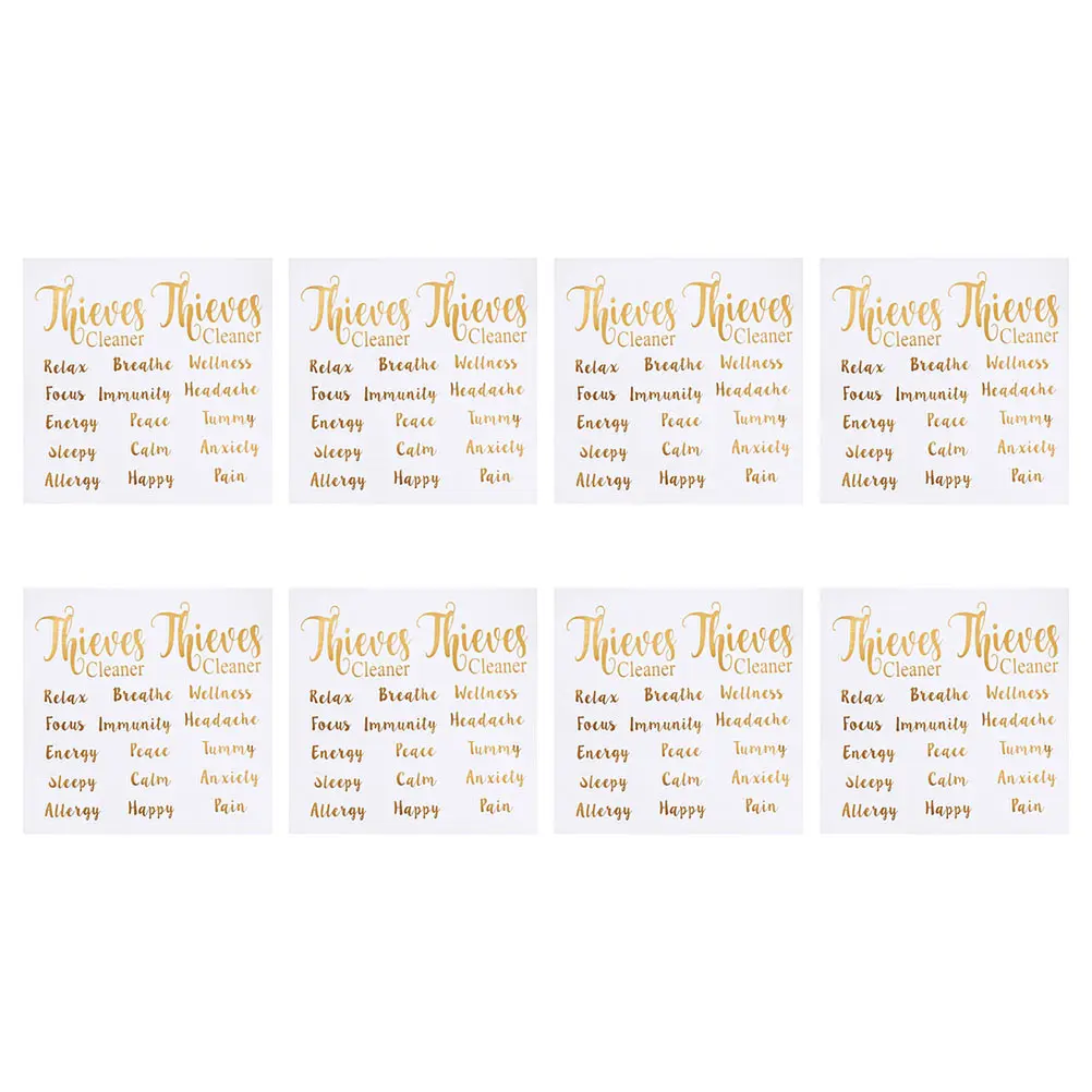 

8 Sheets Gold Letter Stickers for Essential Oil Bottle Labels Waterproof Oil Resistant Self Adhesive Decorative Jar Tags
