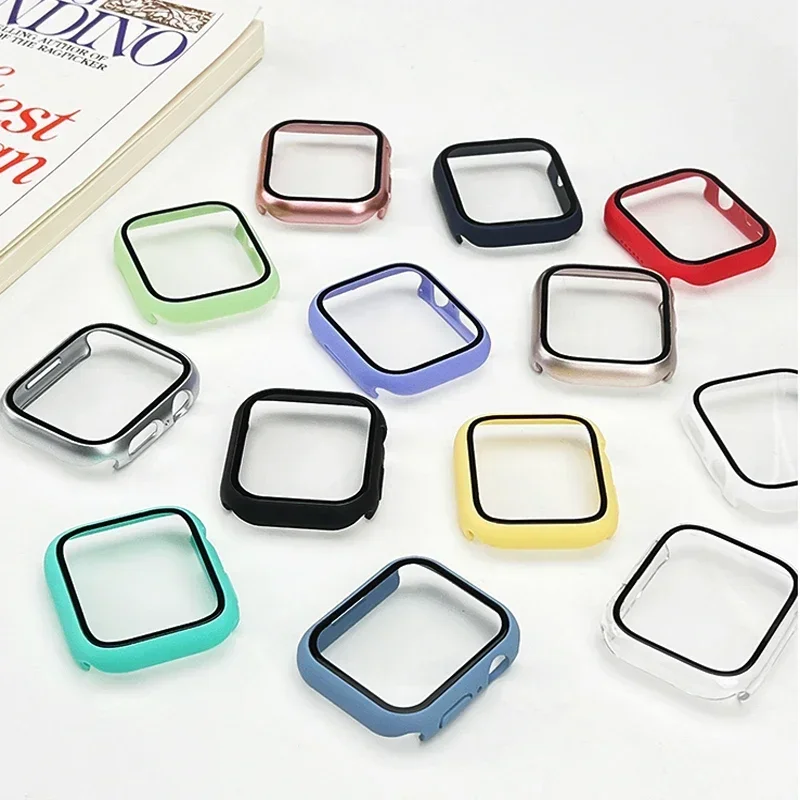 Tempered Glass+cover For Apple Watch Case 45mm 41mm 44mm 40mm 42mm 38mm PC bumper Screen Protector series 9 8 7 6 5 4 3 se